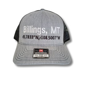 Coordinates, City State Longitude Latitude Embroidered Richardson 112 Trucker Hat Cap Hometown home