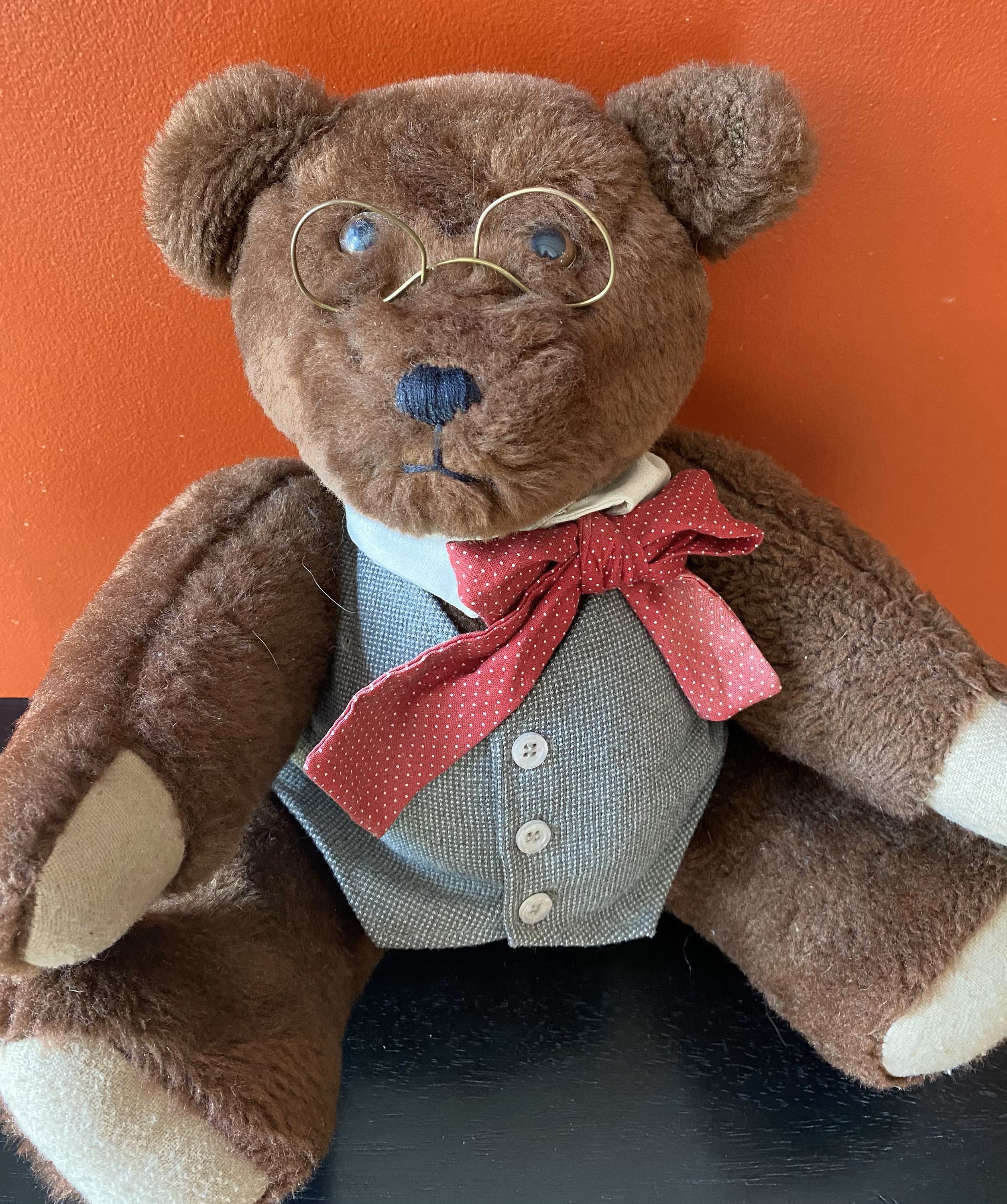 Vintage Teddy Bear With Vest Tie and Glasses - Etsy