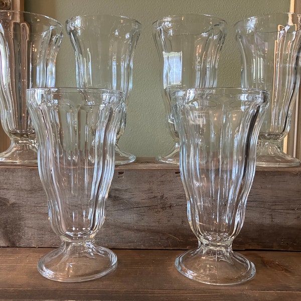 Set of 6 Anchor Hocking Clear Glass Milkshake Coke Float Soda Shop Glasses