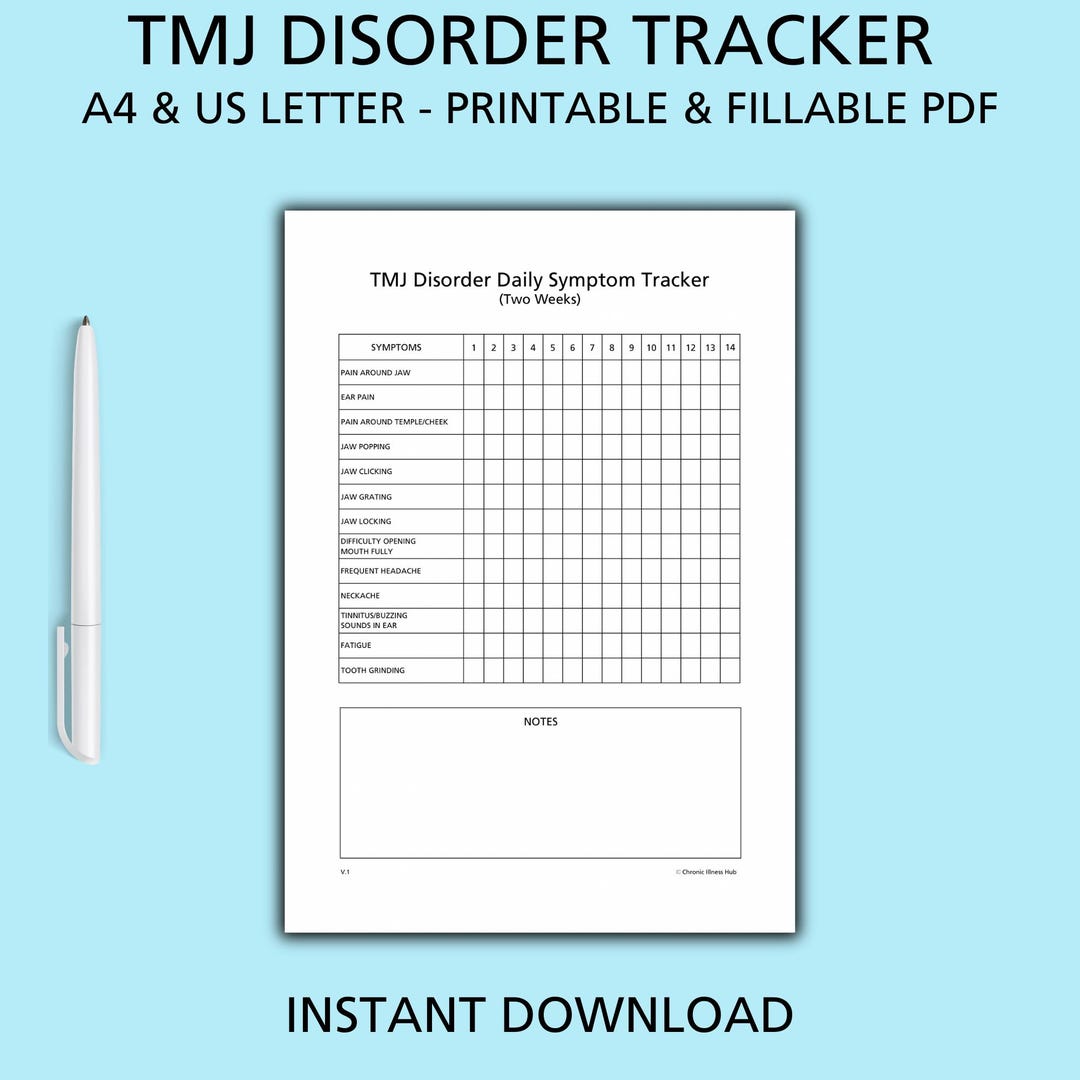 TMJ Disorder Printable Pdf, TMD Syndrome Symptom Tracker, Fillable A4 ...