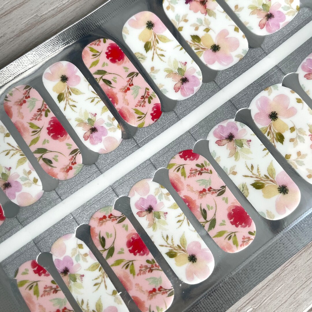 BLOOMING BOUQUET Floral Nail Wraps Real Nail Polish Strips Etsy