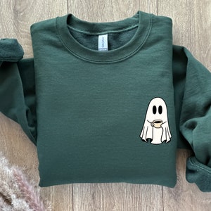 Ghost with Coffee Sweatshirt | Halloween Sweaters