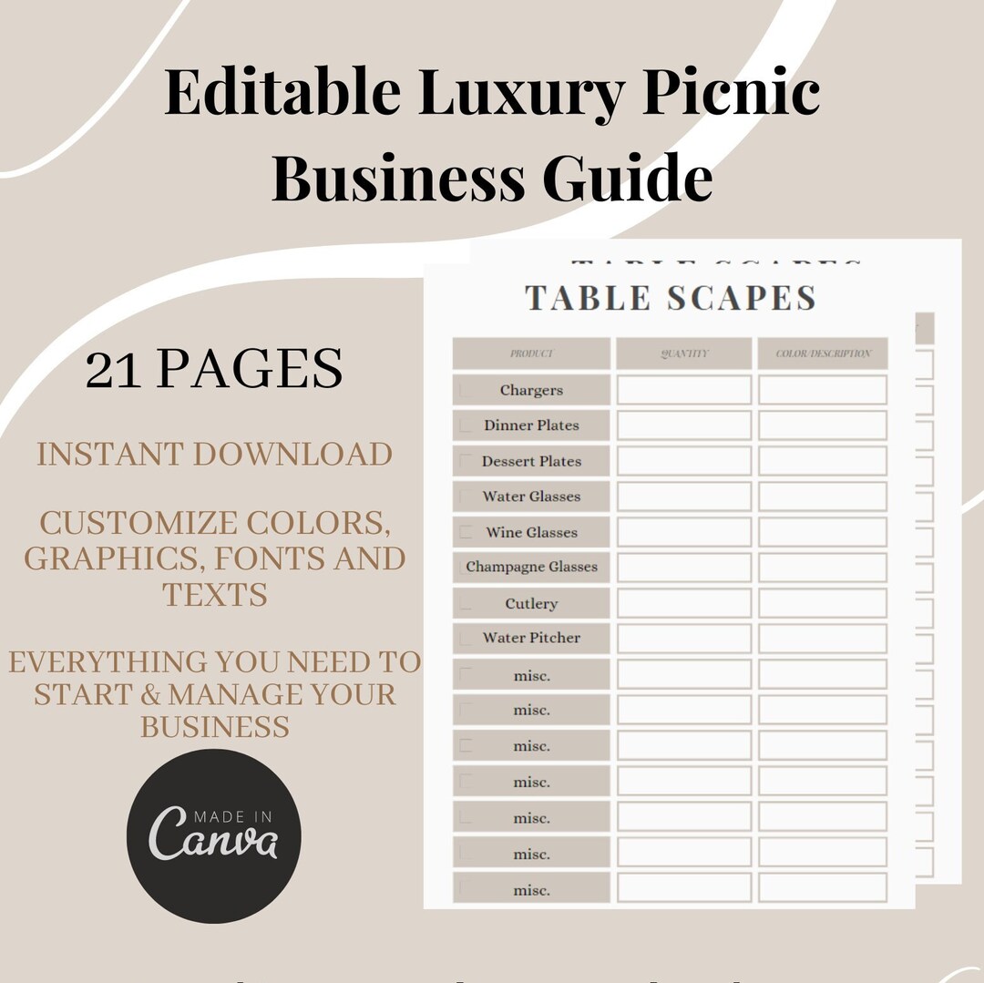 Luxury Picnic Business Guide/planner Etsy