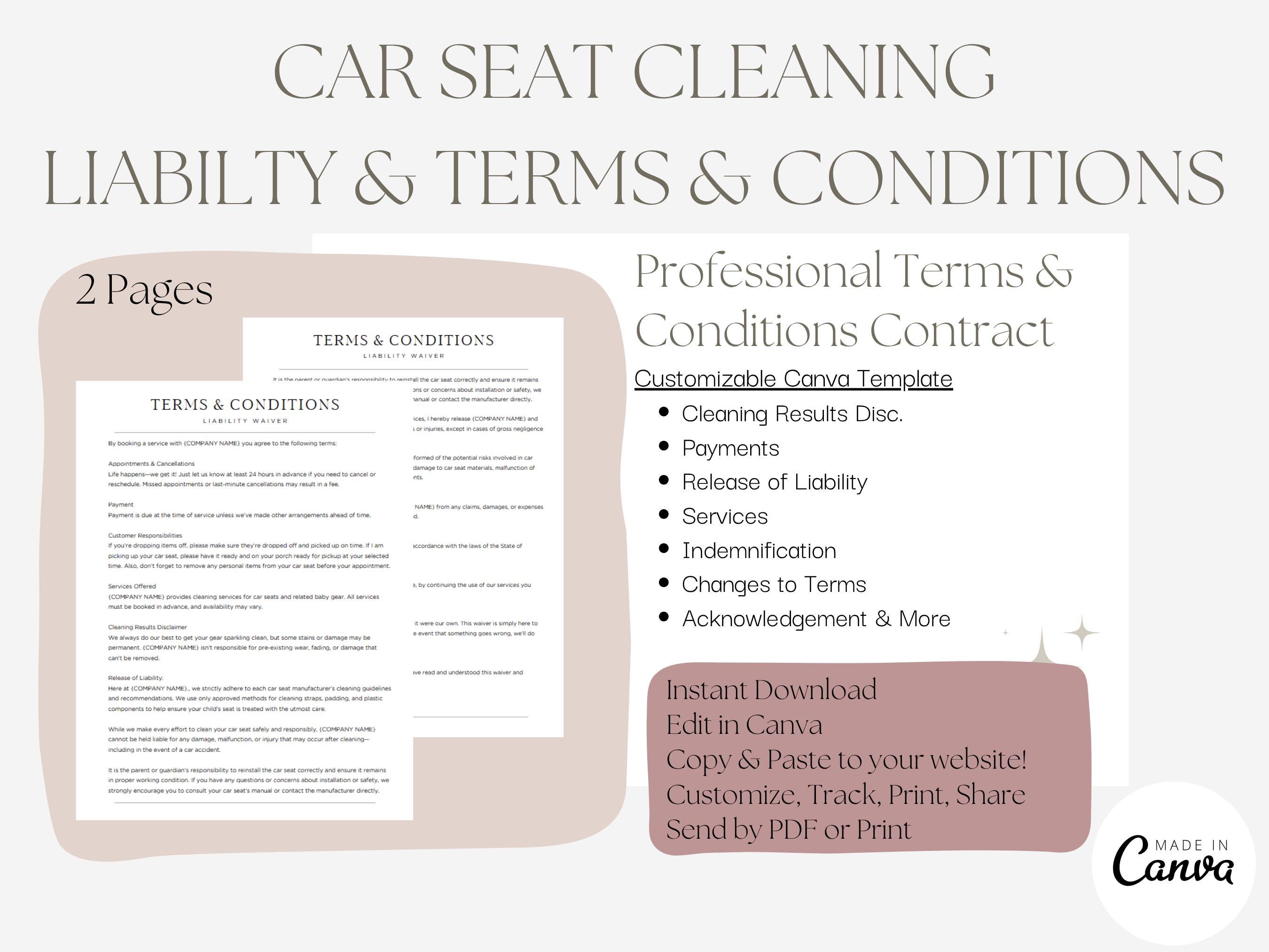 Car Seat Cleaning Terms & Conditions - Liability Waiver