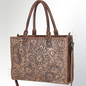 Western Purse, Hand Tooled leather Purse, Western Tote Bag, Genuine Leather Shoulder Bag, Leather Hand Bag, Leather Tote Bag