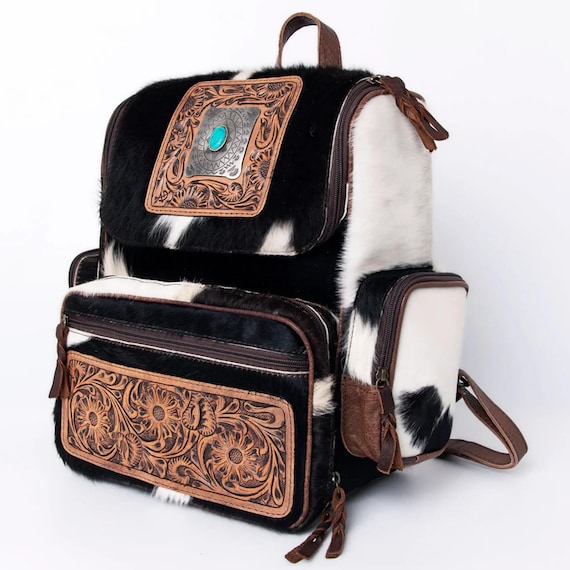 Tooled Cowhide Backpack, American Darling, Turquoise Stone