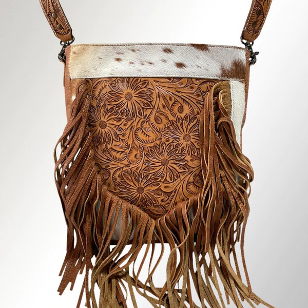 Vegetable Tanned Cowhide Leather Purse,  Hand Tooled Pattern Purse, Concealed Carry Purse