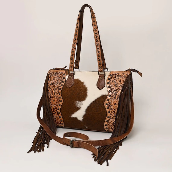 Western Purse Concealed Carry Purse Hair on Hide Shoulder Bag Tooled Leather Crossbody Purse Western Tote Bag Etsy