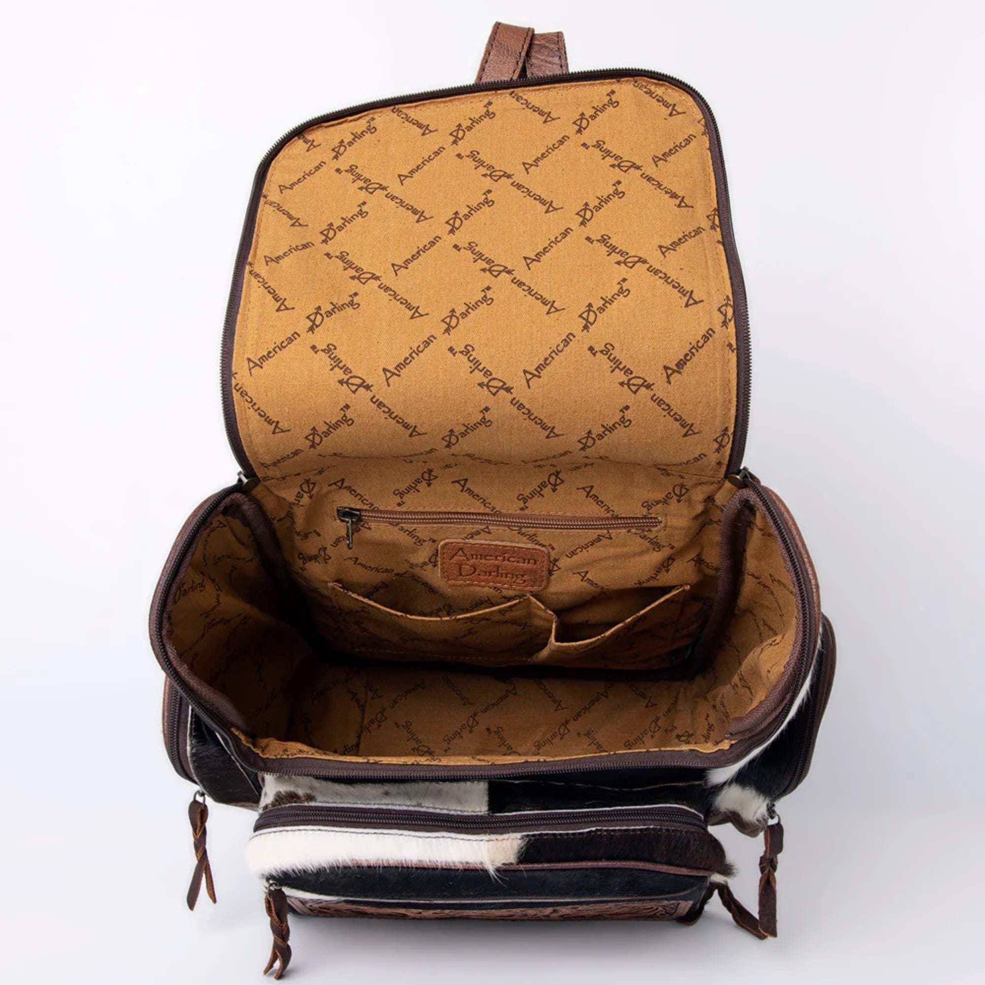 Tooled Cowhide Backpack, American Darling, Turquoise Stone  display picture 3