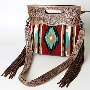 Cowhide Leather Purse, Saddle Blanket Purse, Genuine Leather Purse, Tooled Leather Purse