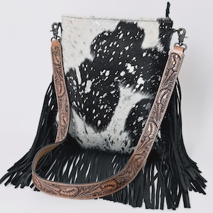 Western Purse, Cowhide Genuine Leather, Concealed Carry, Leather Fringe, Tooled Leather, Crossbody Purse