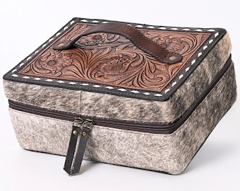 Western Leather Jewelry Case, Leather Jewelry Case, Hair on Hide Jewelry Box, Leather Jewelry Box, Hair On Cowhide Jewelry Box