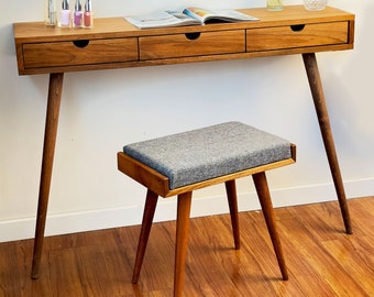 Mid Century Modern Vanity Stool Makeup Chair Walnut Bedroom Bench Handmade Furniture