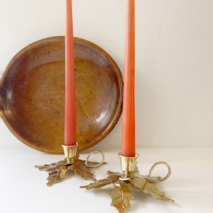 Brass Holly Leaf Candlestick Holder