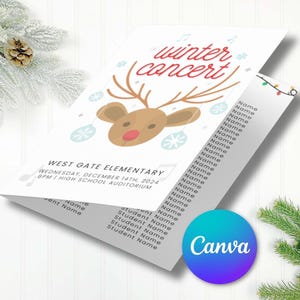 EDITABLE Concert Program Template | Instant Printable Download | Music, Band, Choir/Chorus, Orchestra | Reindeer/Bulbs