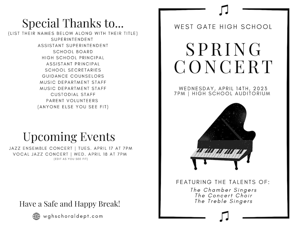 EDITABLE Concert Program Template Instant Printable Download Music EDITABLE Concert Program Template Instant Printable Download Music