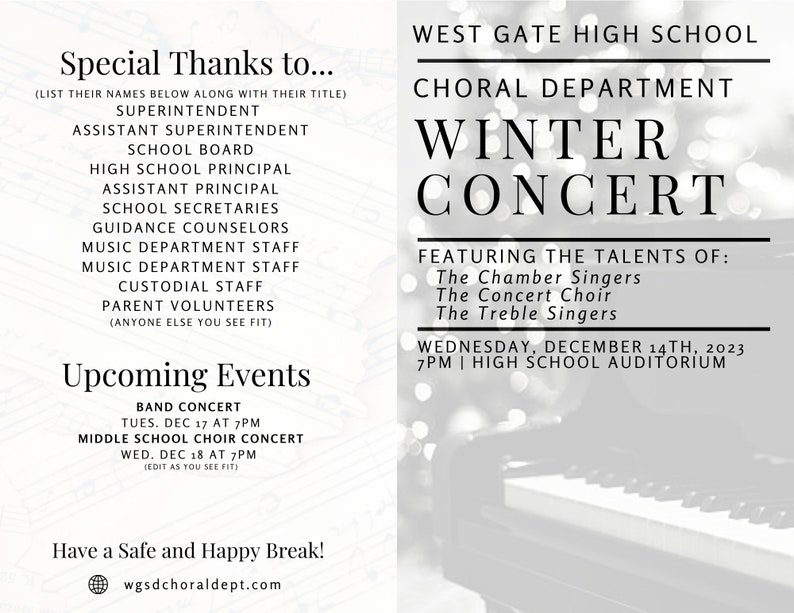 EDITABLE Concert Program Template | Instant Printable Download | Music ...