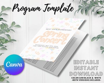 EDITABLE Concert Program Template | Instant Printable Download | Music, Band, Choir/Chorus, Orchestra | Elementary Doodles