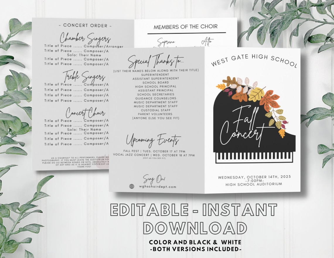 EDITABLE Concert Program Template | Instant Printable Download | Music ...