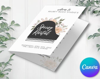 Recital Program Template | Music, Piano, Voice Studio | Editable Instant Printable Download | Floral Piano