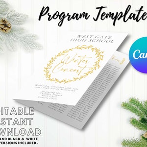 EDITABLE Concert Program Template | Instant Printable Download | Music, Band, Choir/Chorus, Orchestra | Gold Wreath