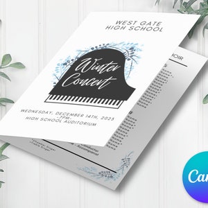 EDITABLE Concert Program Template | Instant Printable Download | Music, Band, Choir/Chorus, Orchestra | Winter Piano