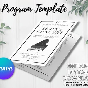 EDITABLE Concert Program Template | Instant Printable Download | Music, Band, Choir/Chorus, Orchestra | Classic Black and White