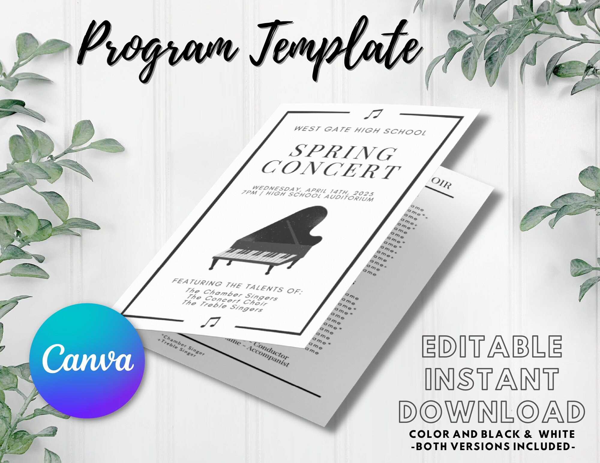 EDITABLE Concert Program Template Instant Printable Download Music 