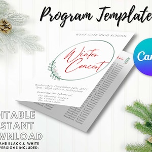 EDITABLE Concert Program Template | Instant Printable Download | Music, Band, Choir/Chorus, Orchestra | Holly and Ivy