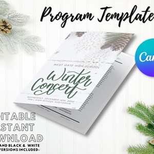 EDITABLE Concert Program Template | Instant Printable Download | Music, Band, Choir/Chorus, Orchestra | Pine Cones