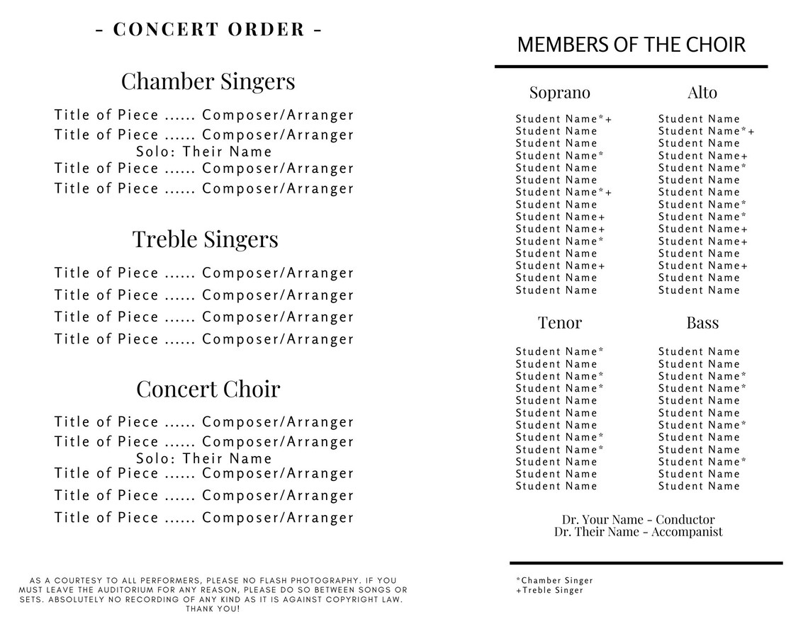Music Concert Program Note EDITABLE Concert Program Template | Instant Printable Download | Music ...