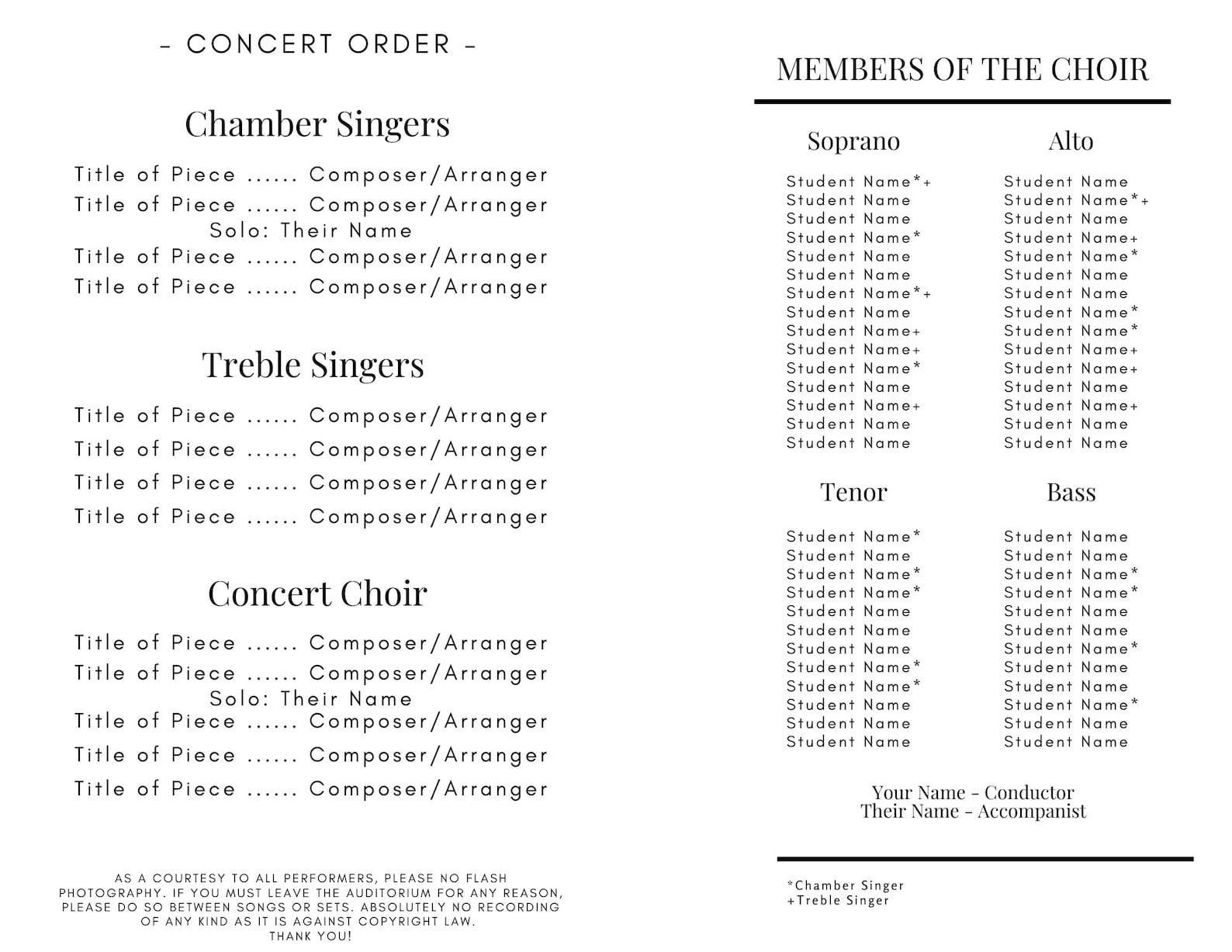 Editable Concert Program Template: Classic Black & White (digital ...