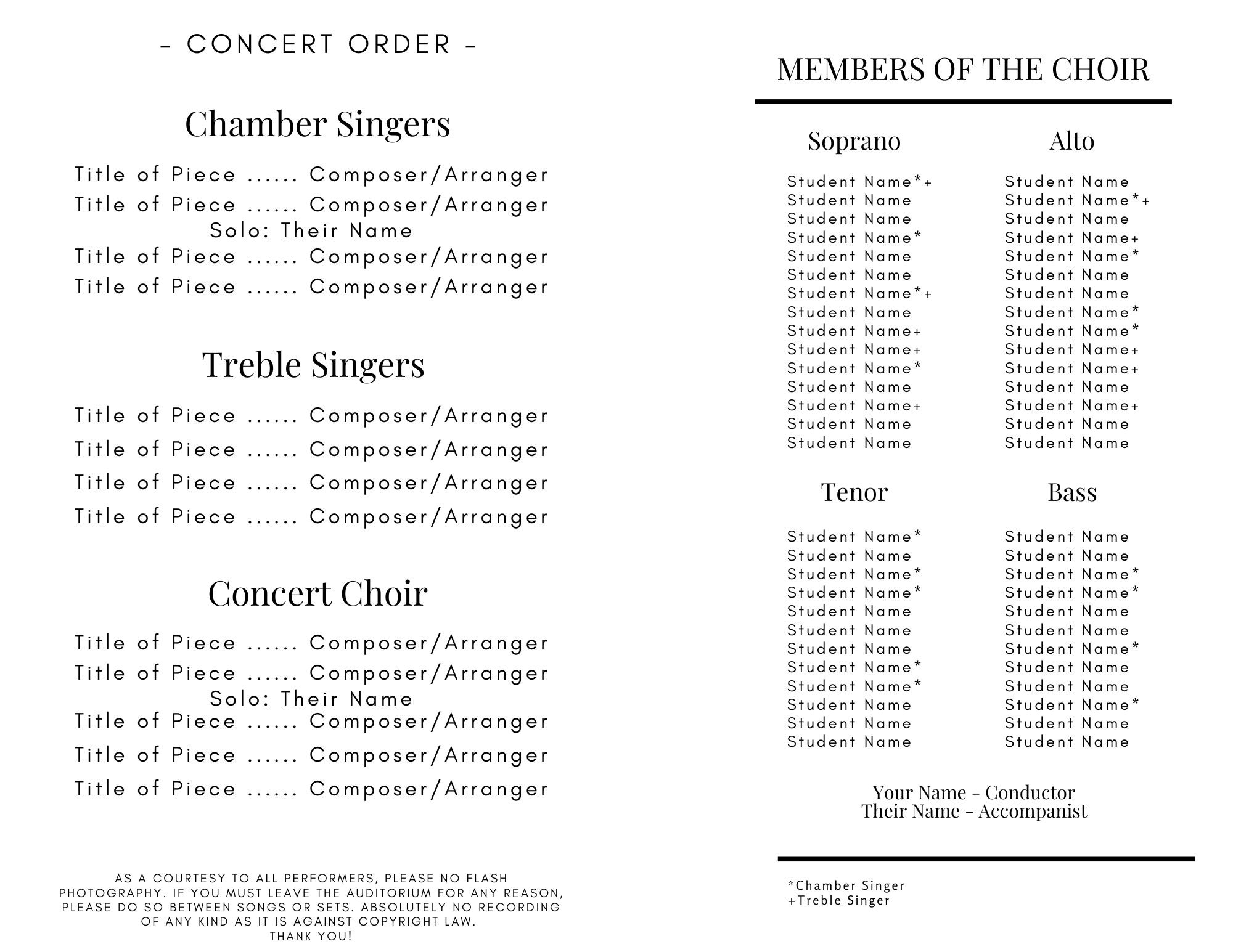 EDITABLE Concert Program Template Instant Printable Download Music EDITABLE Concert Program Template Instant Printable Download Music