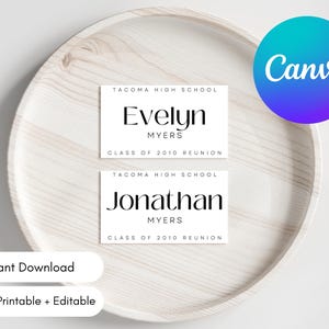 EDITABLE Class Reunion Name Tag Template | Instant Printable Download | College, High School | Minimalist