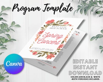 Concert Program Template | Editable Instant Printable Download | Music, Band, Choir/Chorus, Orchestra | Floral Border