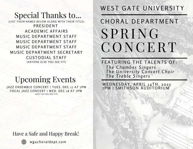 EDITABLE Concert Program Template | Instant Printable Download | Music ...