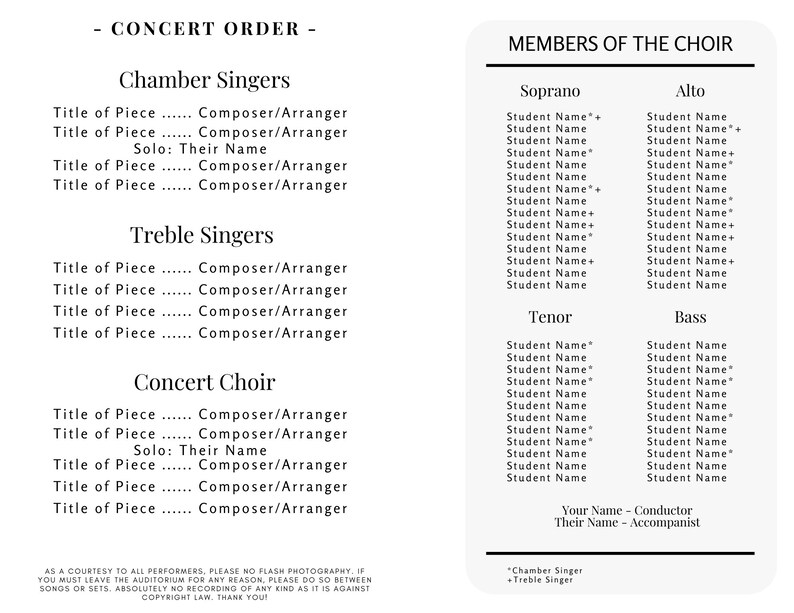 EDITABLE Concert Program Template Instant Printable Download Music