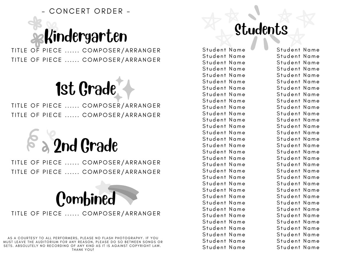 Concert Program Sheet EDITABLE Concert Program Template | Instant Printable Download | Music ...