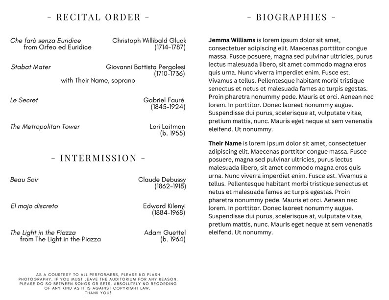 EDITABLE Recital Program Template | Music, Piano, Voice Studio ...