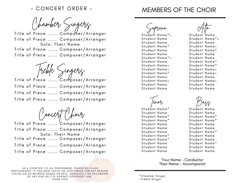 EDITABLE Concert Program Template | Instant Printable Download | Music, Band, Choir/chorus ...