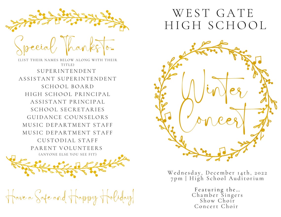 EDITABLE Concert Program Template | Instant Printable Download | Music ...