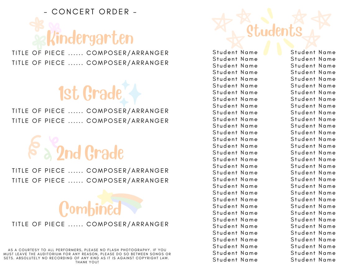 Concert Program Sheet EDITABLE Concert Program Template | Instant Printable Download | Music ...