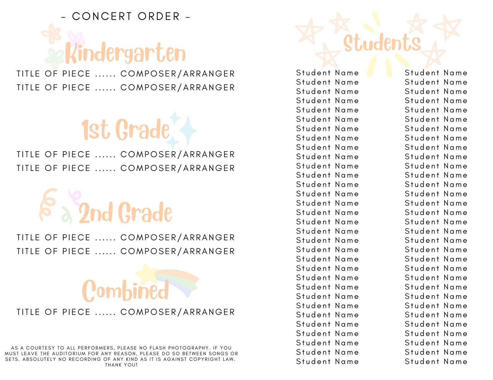 Concert Program Sheet EDITABLE Concert Program Template | Instant Printable Download | Music ...