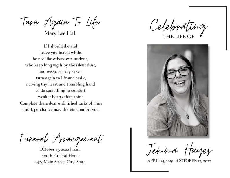 EDITABLE Funeral Program Template Instant Printable Download Memorial
