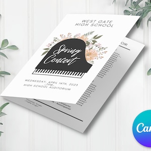 EDITABLE Concert Program Template | Instant Printable Download | Music, Band, Choir/Chorus, Orchestra | Floral Piano
