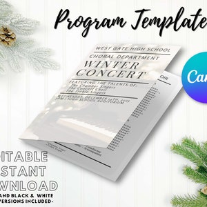 EDITABLE Concert Program Template | Instant Printable Download | Music, Band, Choir/Chorus, Orchestra | Christmas Tree/Piano