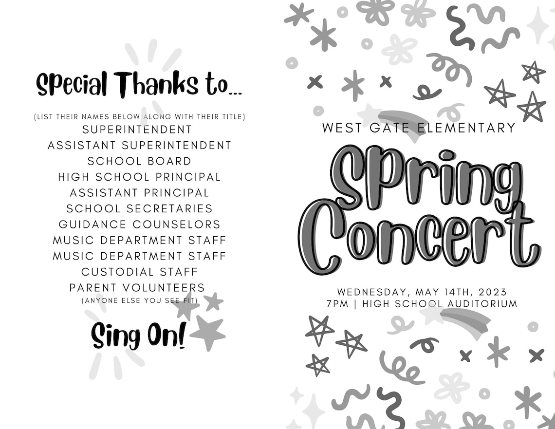 Concert Program Sheet EDITABLE Concert Program Template | Instant Printable Download | Music ...