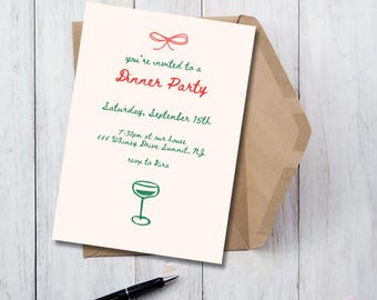Italian Dinner Party Invitation Template, simple rehearsal dinner Invite, birthday dinner invitation, dinner party invite, custom template