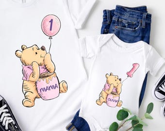Custom Winnie the Pooh Tshirt, Personalized Honey Bear Birthday Shirt, Toddler Birthday Outfit, Mama and Mini Shirt