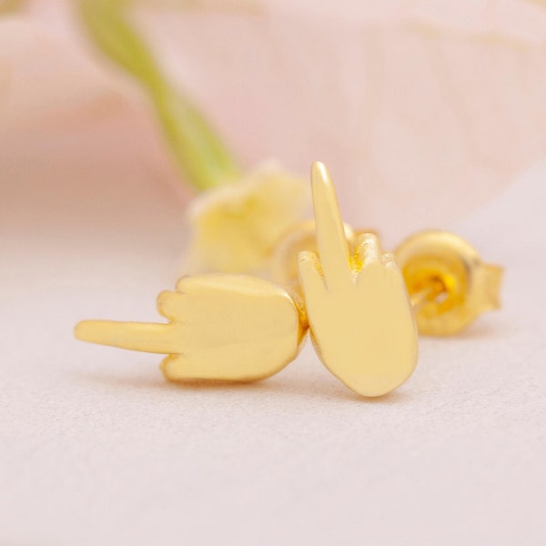 Middle Finger Stud Earrings,Middle Finger Gesture Earrings,Tiny Middle Finger Earring,4K Gold Plated Fuck Off Earrings, Handmade Gifts